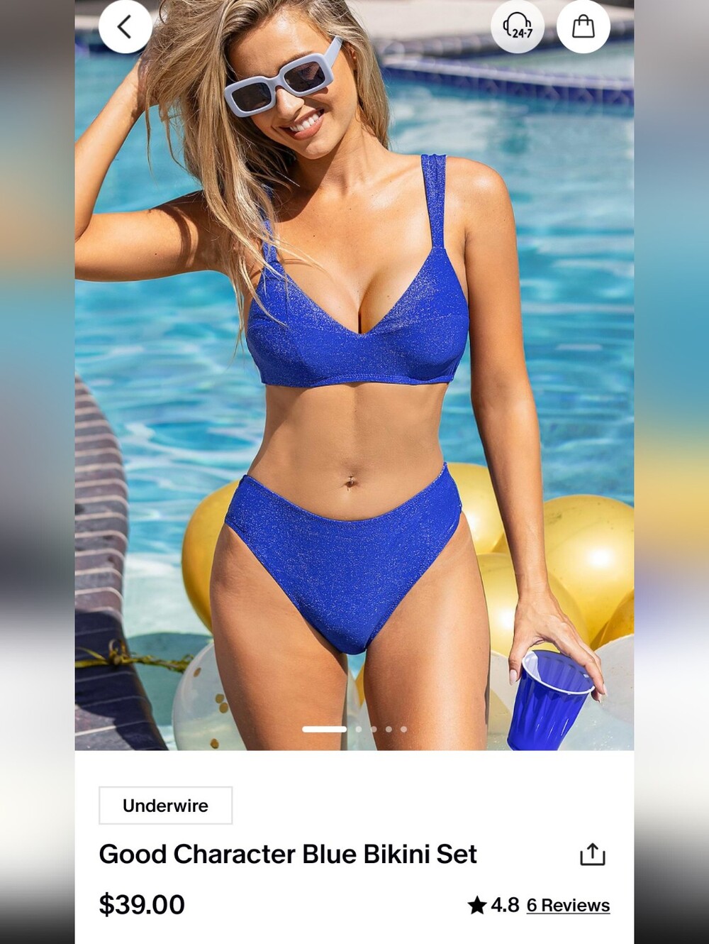 💙 NWT Cupshe Shimmery Royal Blue Bikini Set